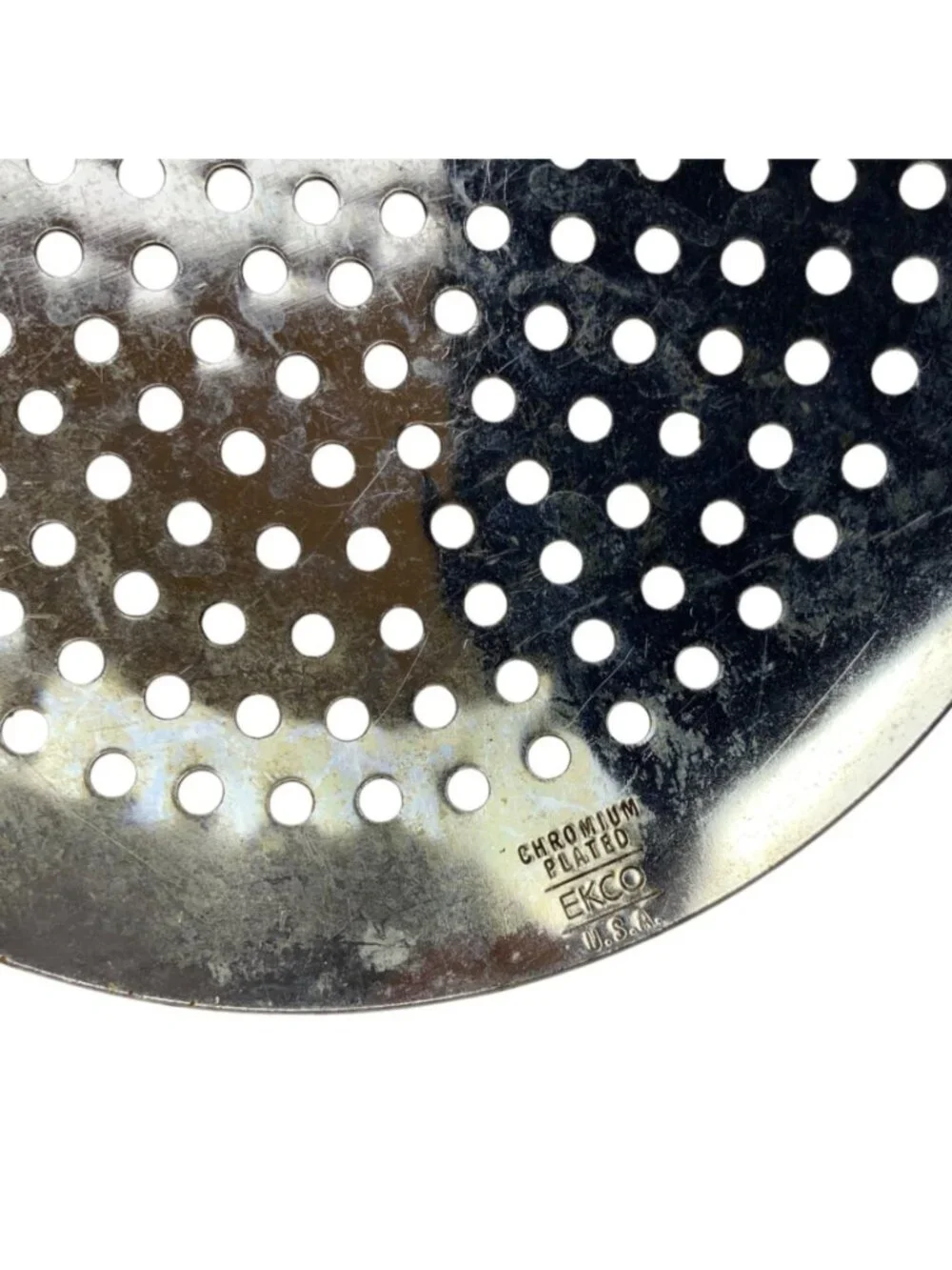 Ekco Chromium Plated Skimmer With Black Handle Vintage Kitchen Utensil